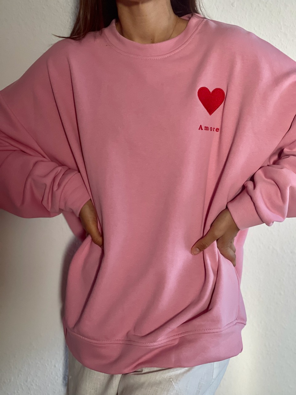 damen sweatshirt rosa sweater damen rosa amore sweater mit print